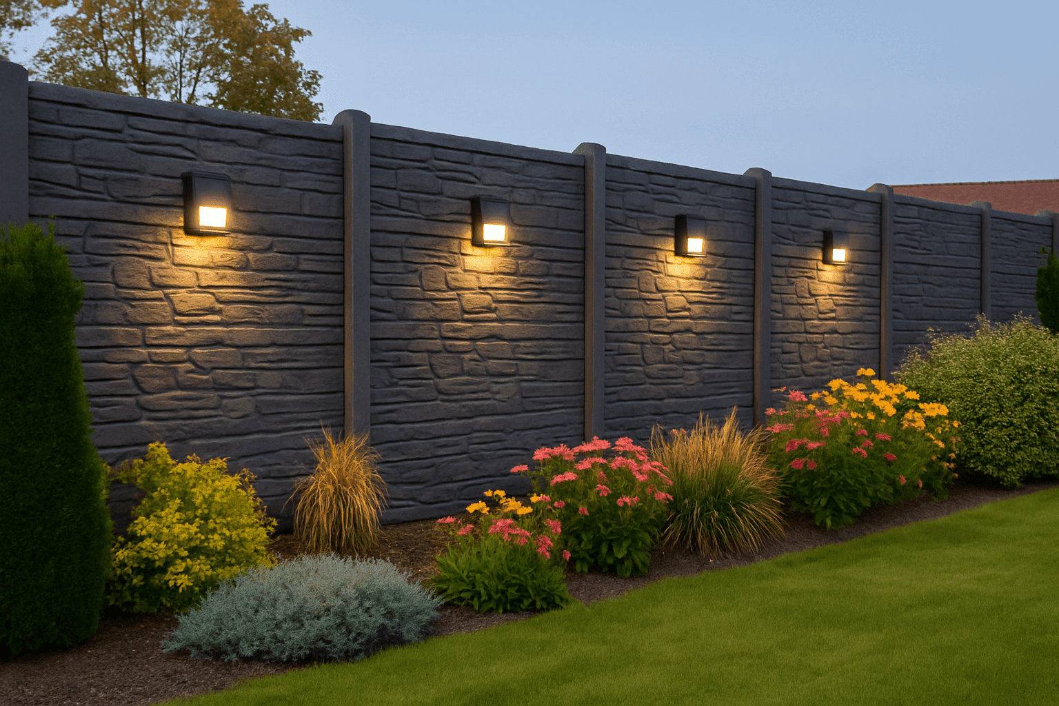 Beleuchtung am Betonzaun 